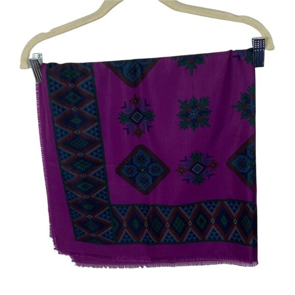 Bohemian Purple Plum Square Blanket Scarf Blue 30.5" by 30.5" Boho Print Fringe - Picture 5 of 9